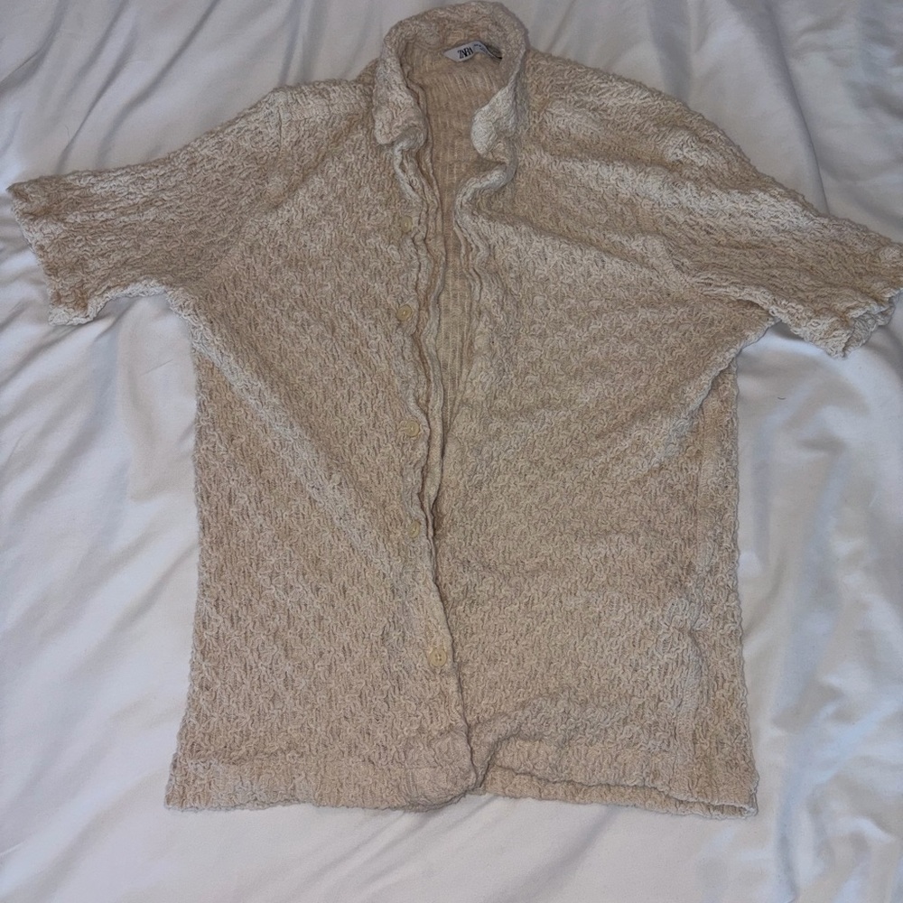Zara Textured Beige Button-Up Shirt